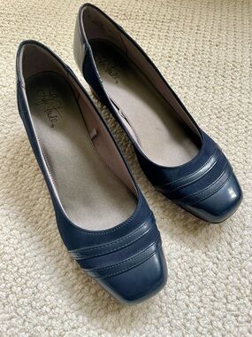 LifeStride Navy Blue Comfort Wedge Slip-On Mixed Material Shoes